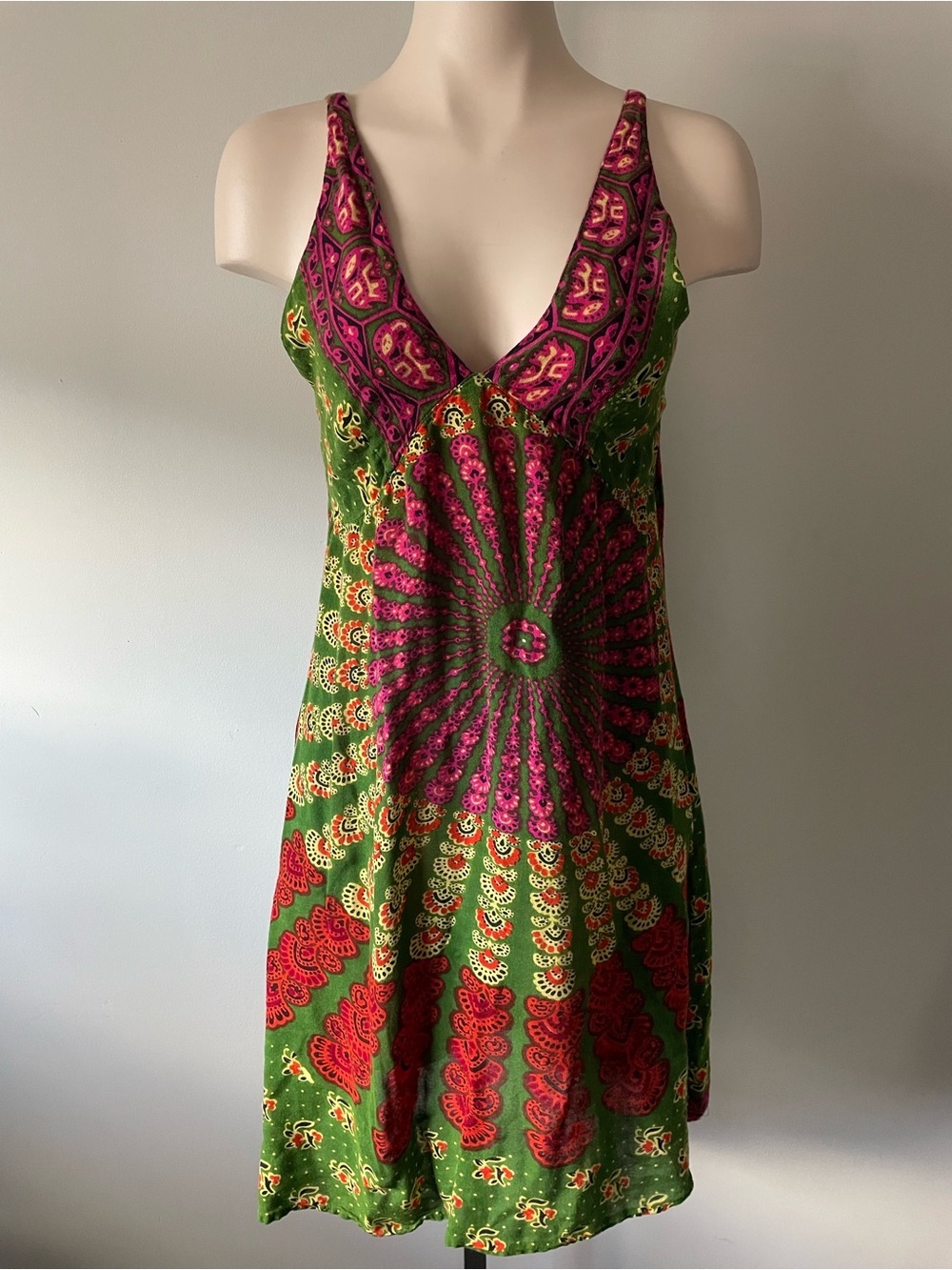 90s Y2K Boho Festival Mandala Tapestry Mini Dress Hippie Halter Beach